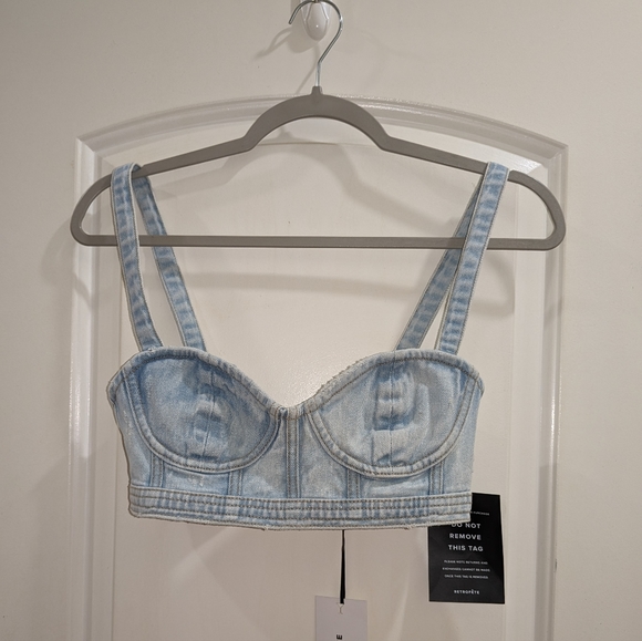 7. NWT RETROFETE ELISE DENIM TOP IN VIVID - Picture 7 of 8